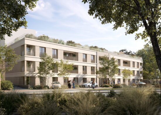 Depuis la rue de Fourqueux la nouvelle résidence Hibana à Saint Germain